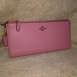 Coach Leather Large  Double Zipper Clutch Wallet